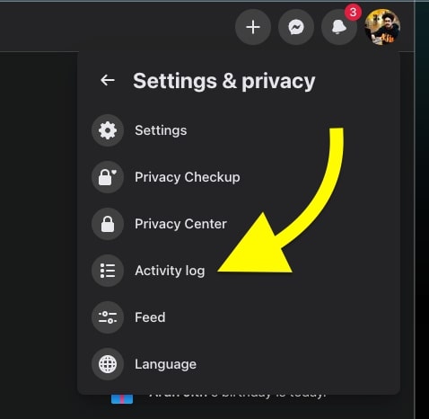 Activity log on Facebook Desktop