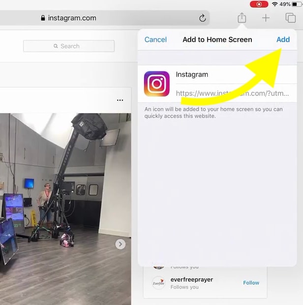 add instagram pwa on ipad