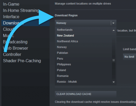 Change Download Region in Steam