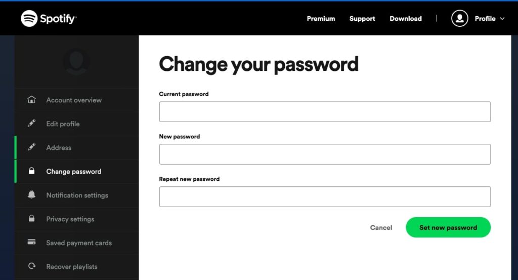 change spotify password