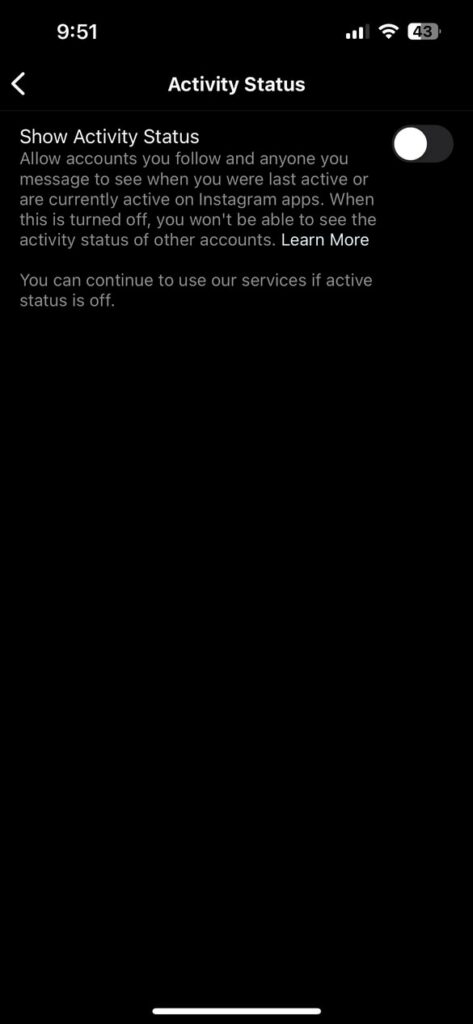 disable activity status on instagram