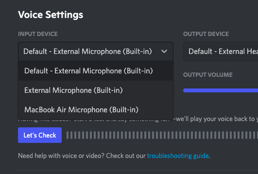 Available Input Devices on Discord