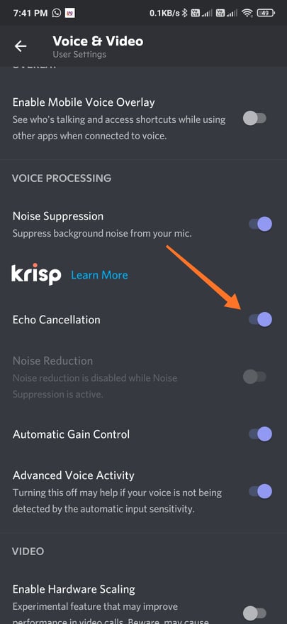 Enable Echo Cancellation on Discord App