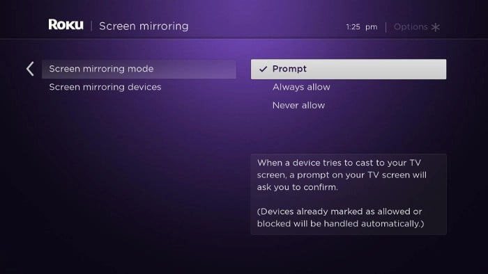 enable screen mirroring on roku