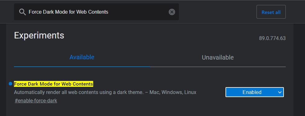 Force Dark Mode for Web Contents