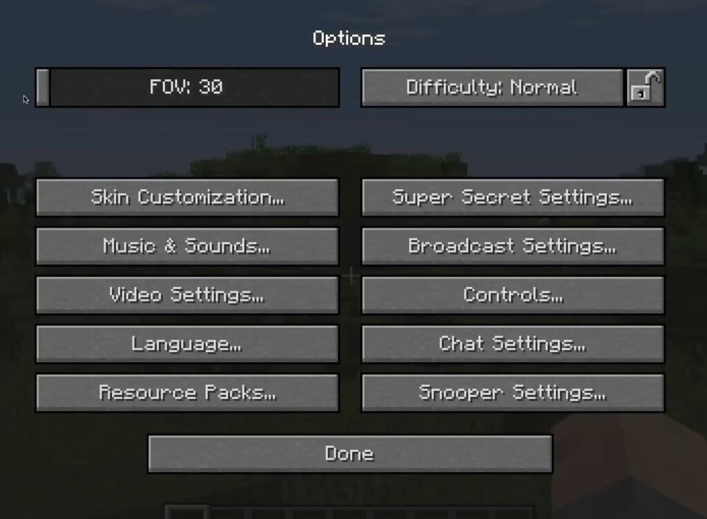 FOV settings minecraft