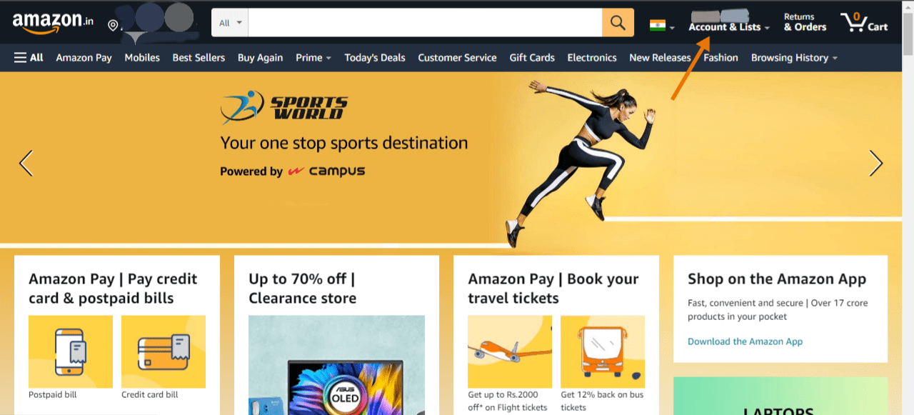 Amazon website homepage