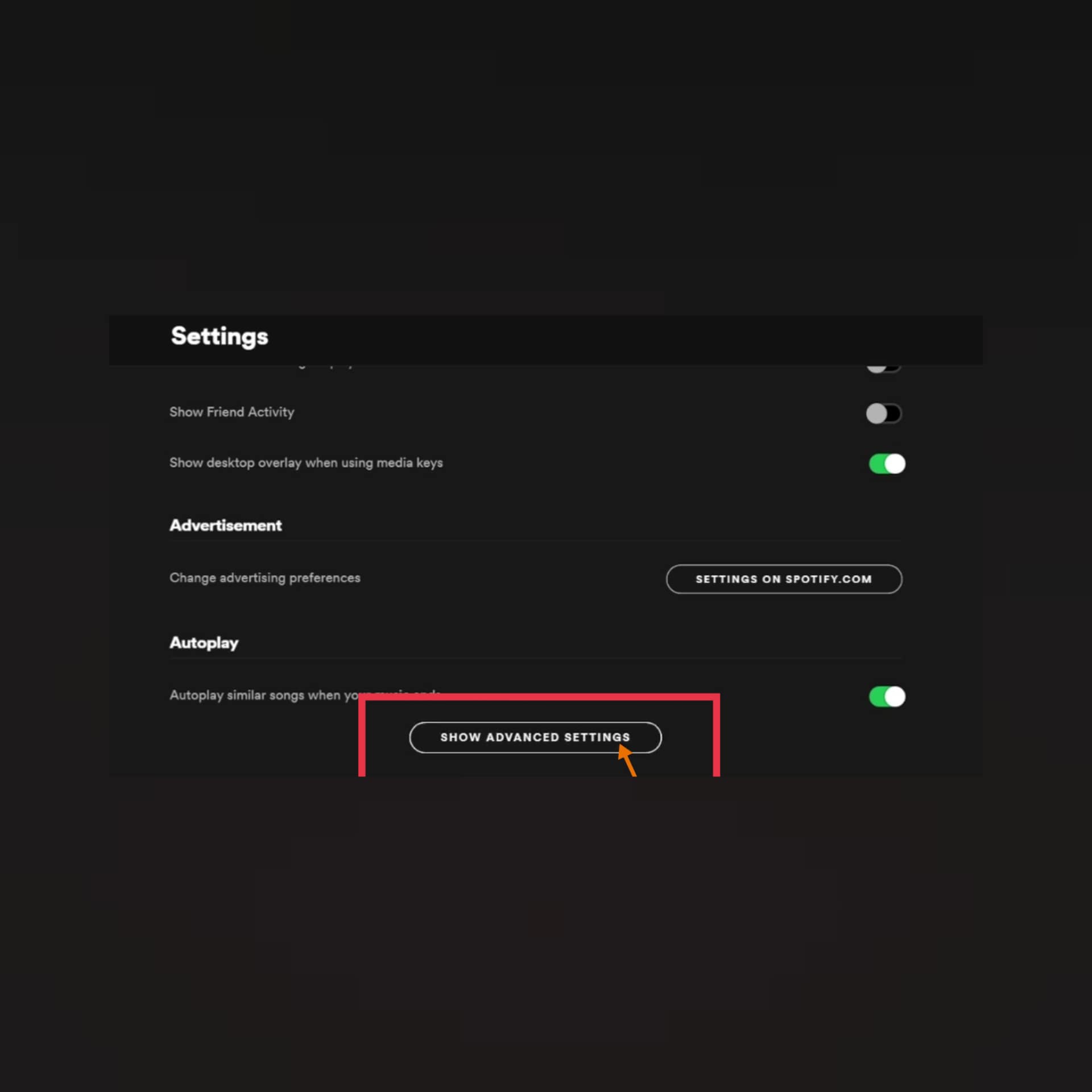 Spotify settings menu