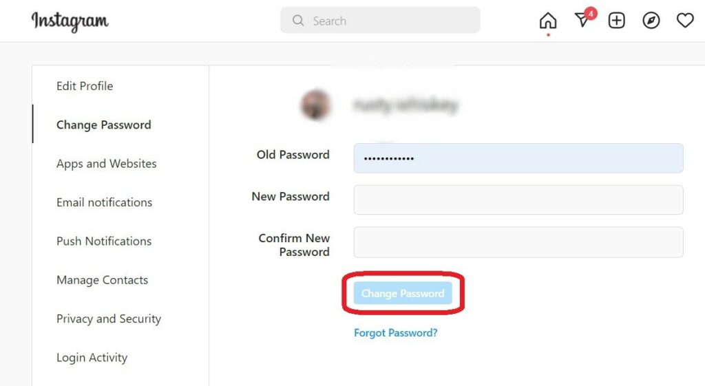 Change Instagram Password