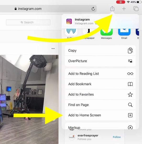 instagram add to home screen ipad