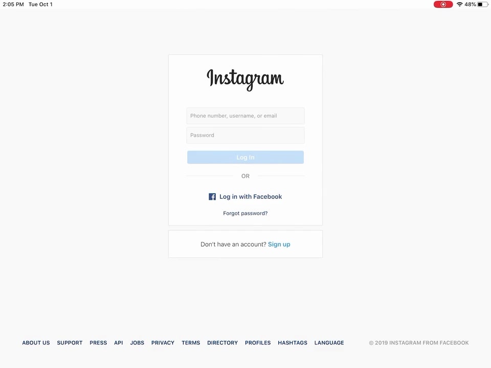 login to instagram on ipad