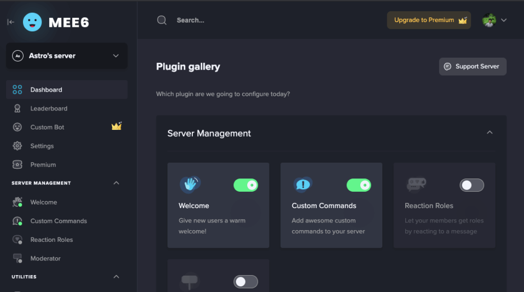 The MEE6 Dashboard