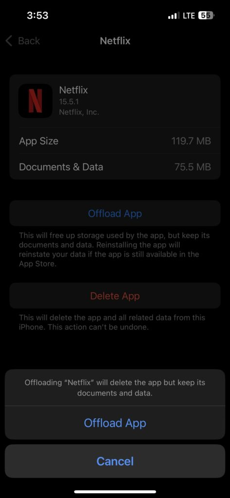 Offload Netflix App