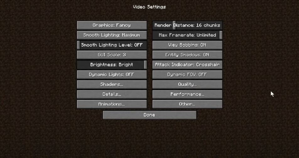 optifine minecraft settings