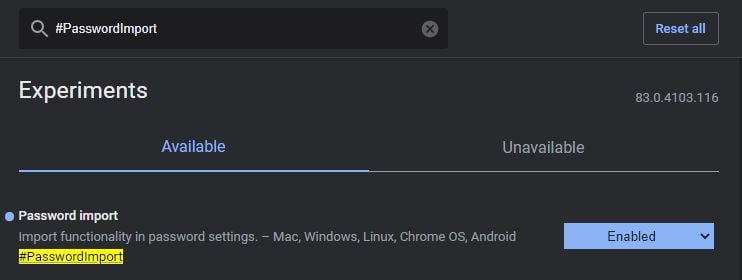 Password Import Chrome Flag