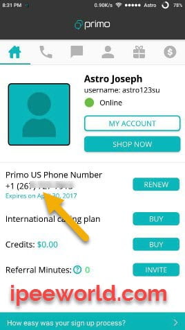 Copy The United States Number from Primo App