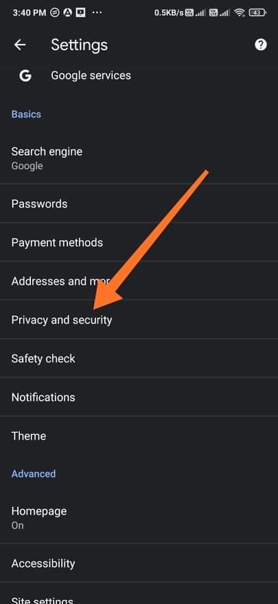 Privacy and Security Settings