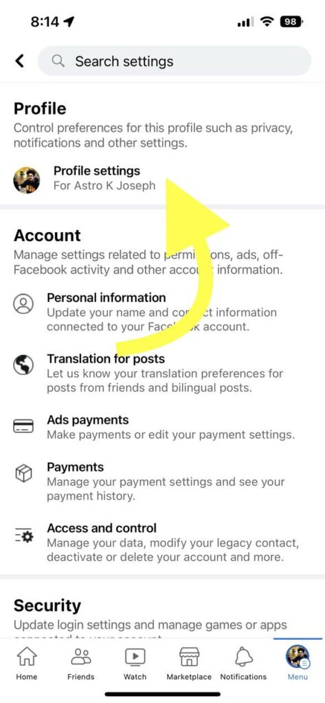 Facebook Profile Settings