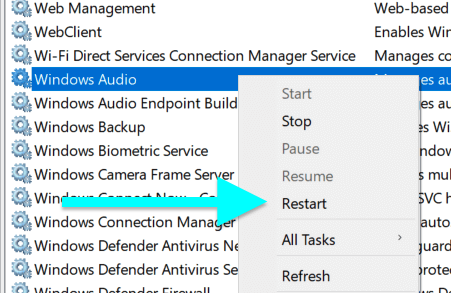 Restart Windows Audio Service