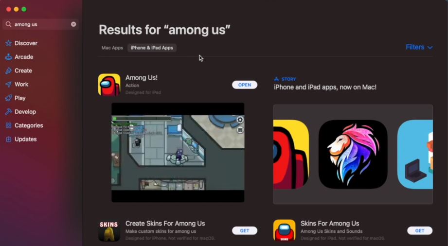 search for among us app store