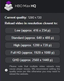 select hbo max streaming quality