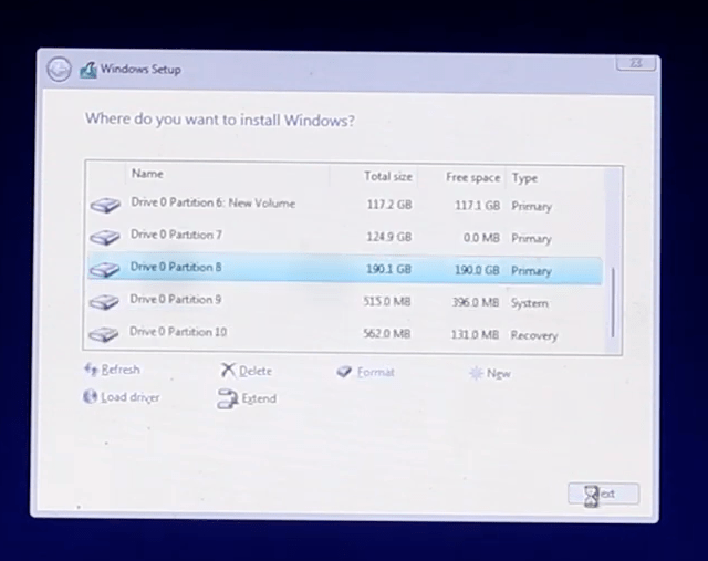 Select Partition to install Windows 11