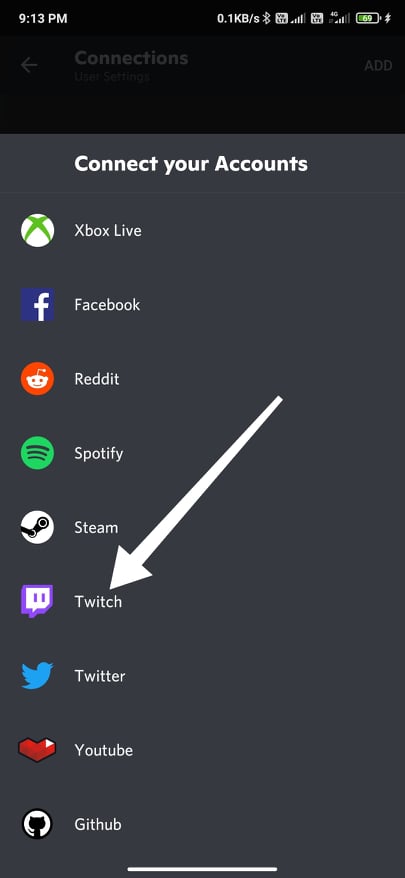 Add Twitch Account in Discord