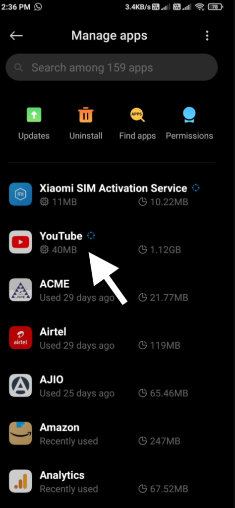 select youtube app