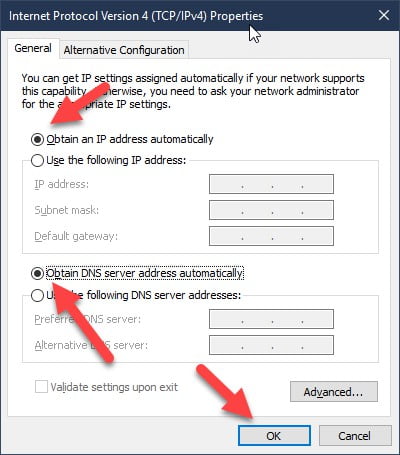 set automatic ip dns settings