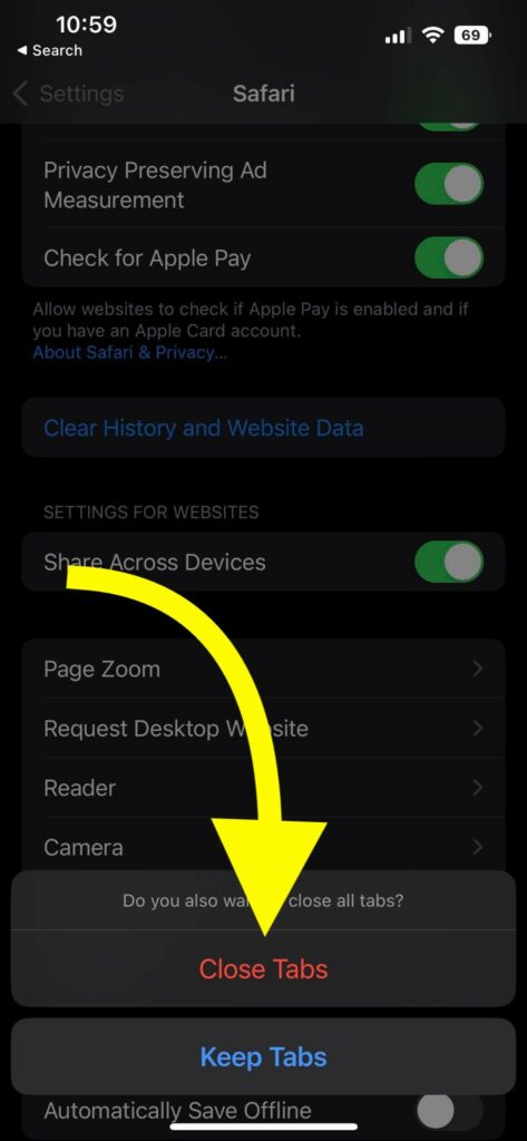 Tap Close Tabs.