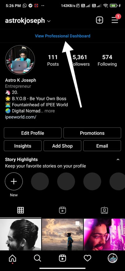 View Professional Dashboard Instagram